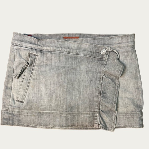 7 For All Man Kind vintage Y2K grey denim mini skirt with ruffle detail - Picture 1 of 7